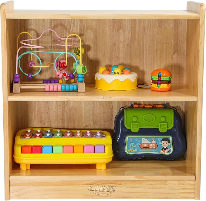 Montessori Shelf, Toy Shelf for Kids, Kids Bookshelf, 2-Tier, 2-Section Wooden Book Shelf, Toy Storage Organizer for Kid Rooms, Palyroom, Nursery (23-5/8"*23-5/8"*11-4/5")