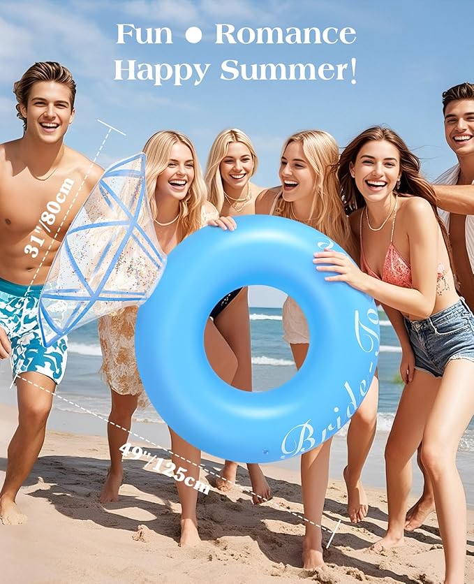 HeySplash Pool Floats, Inflatable Diamond Ring Pool Float, Large Engagement Ring Floatie for Bachelorette Party, Swim Tube River Lake Wedding Bride Stagette Decor Fun Toy Raft for Adults, Blue