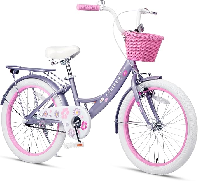 Glerc Maggie Girls Bike, 12-20 Inch Kids Bike for 2-13 Years Old Children, Princess Style Kids Bicycle with Doll-Seat & Basket & Training Wheels, Multiple Colors