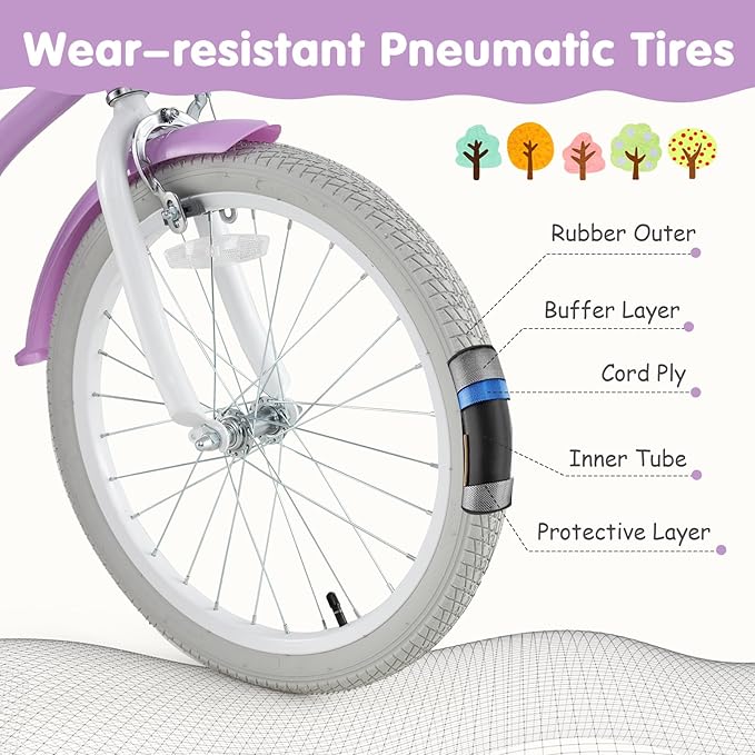 BABY JOY Kids Bike, 12 14 16 18 20 Inch Boys Girls Bike w/Adjustable Seat, Removable Basket, Handbrake & Coaster Brake, Training Wheels or Kickstand, Kids Bicycle with Multi-Color