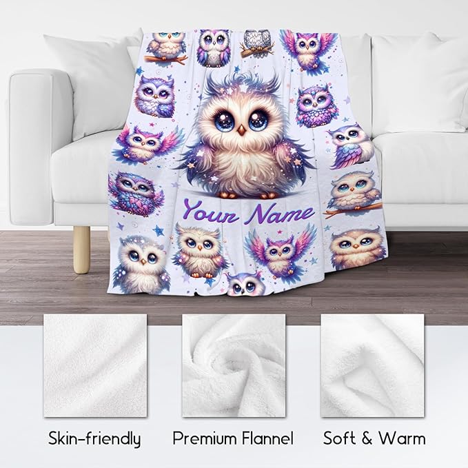 Toddlers Blanket Gifts, Girls Owl Blankets, Personalized Cute Owl Gifts for Granddaughter Daughter, Custom Soft Fleece Kids Throw for Couch, 40"x50"