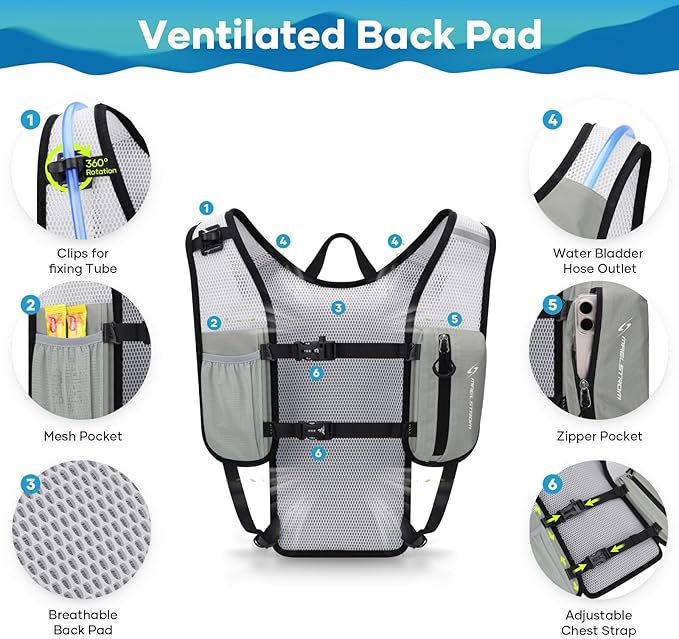 Maelstrom Running Hydration Vest, Hiking Backpack with 2L Water Bladder for Cycling Rave for Men Women