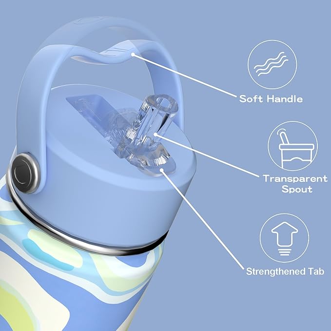 OISIZ Kids Water Bottle with Straw Lid 14oz, Vacuum Insulated 316 Stainless Steel Water Bottles for Kids for School, Leakproof Water Bottle, BPA Free and Keep Cold for 24 Hours