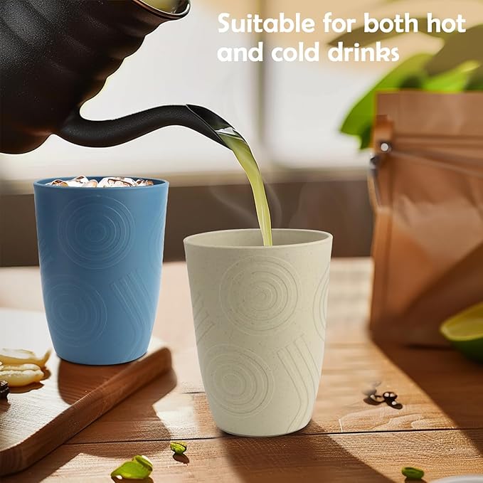 12 oz Wheat Straw Cups Set of 6, Alternatives to Plastic Cups Reusable, Unbreakable Drinking Glasses, Dishwasher Safe Drinking Cup, Small Water Cup for Kitchen (Multicolor)