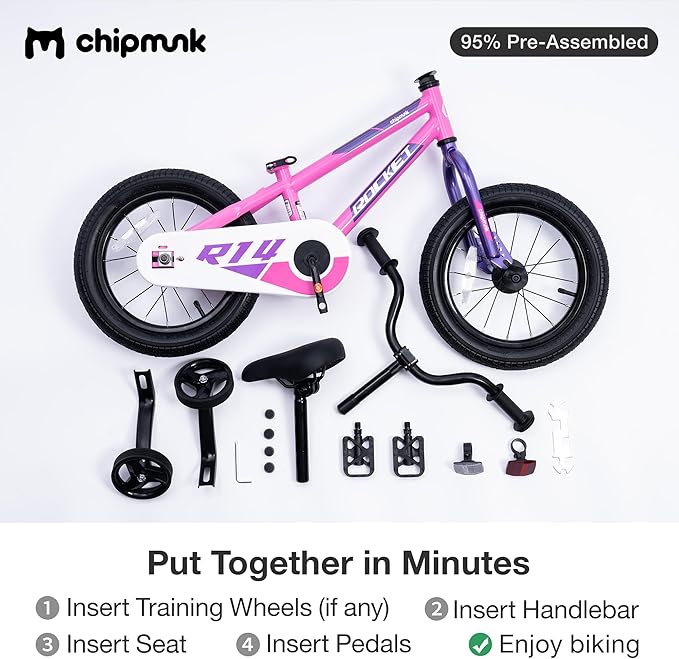 Chipmunk Kids Bike Toddlers 12 14 16 18 Inch Wheel Bicycle Beginners Boys Girls Ages 3-11 Years, Multiple Color Options