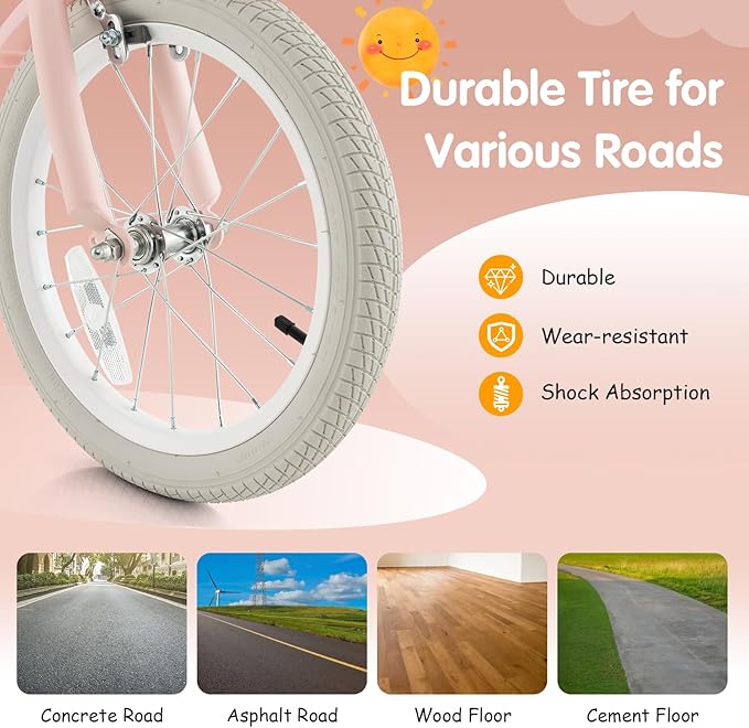 HONEY JOY Kids Bike, 12 14 16 18 20 Inch Toddler Bikes w/Training Wheels, Handbrake & Coaster Brake, Fully Enclosed Chain, Adjustable Handlebar & Seat, Kids Bicycle w/Basket, Girls Boys Bike 3-8