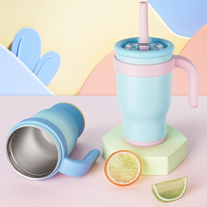 14oz Toddler Sippy Cup Vacuum Insulated Stainless Steel Kids Cup with Handle, Spill-Proof Straw, Leak-Proof Travel Cup for Home or On-the-Go