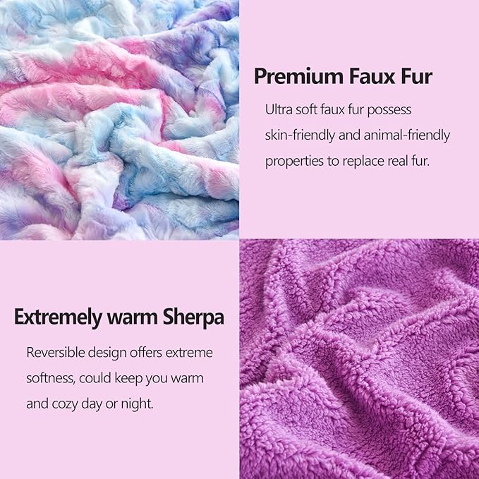 NEWCOSPLAY Super Soft Faux Fur Blanket Queen Size Multi Purple Sherpa Fuzzy Plush Warm Blanket for Sofa Bed (Multi Purple, Queen(90"x90"))