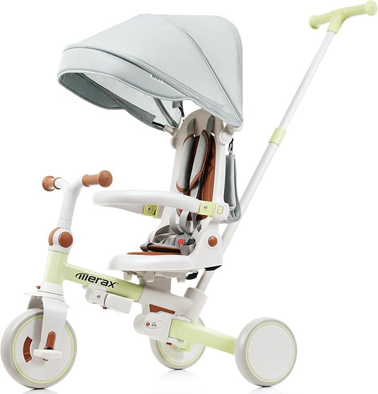 Toddler Trike Collapsible Frame Lightweight Kid Rider Tricycle 7-in-1 with Removable Pedal Ages 1Y-6Y
