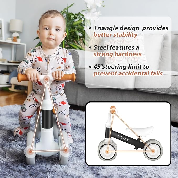 Liberry Baby Balance Bike with Adjustable Seat, Toddler First Ride-On Toy for 1-2 Year Old, Boys Christmas & Birthday Gift