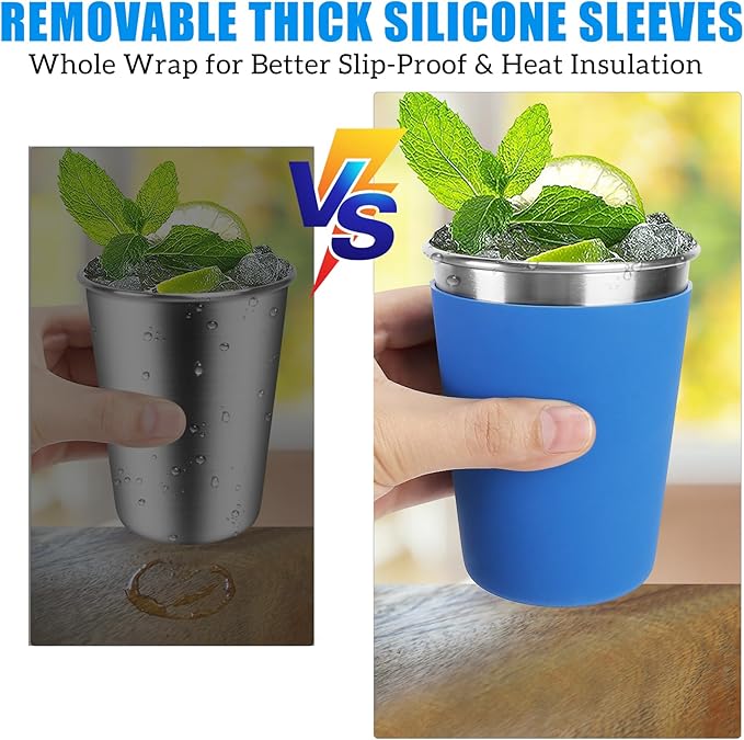 ShineMe 12oz Toddler Cups with Straws and Lids, 6 Pack Spill Proof Cups for Kids, Reusable Stainless Steel Kids Cups with Rainbow Color Anti-Slip Silicone Sleeves for Cold & Hot Drinks