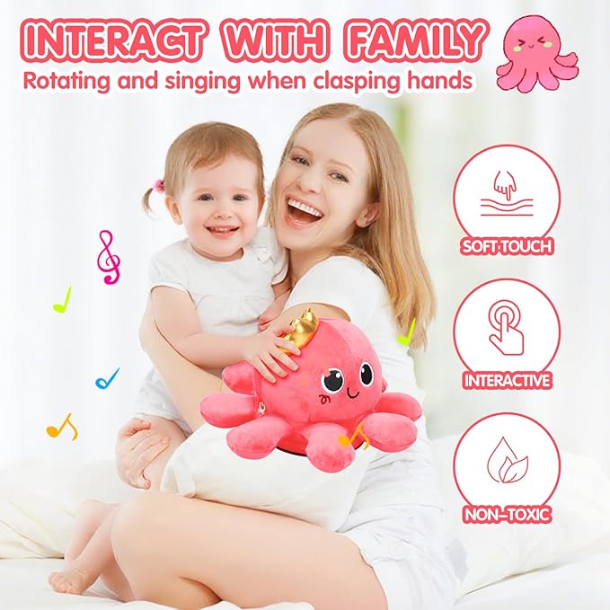 Tsomtto Baby Crawling & Walking Toys Musical Octopus Plush Light up Stuffed Animal Dancing 2 Year Old Girl Gifts Music Sensory Walking Toy Learning Newborn Baby Girl Birthday Gift