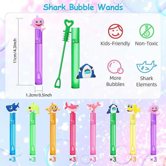AFZMON 24Pcs Shark Party Favors Bubble Wands for Kids, Under The Sea Mini Bubbles Wand Toys, Ocean Birthday Party Supplies Goodie Gift Bag Stuffers Pinata Classroom Prizes