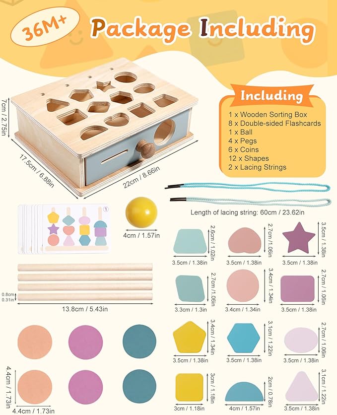 Montessori Toys for 3 4 5 Year Old - 5 in 1 Learning Education Toy for Toddler Kid Boys Girls - Shape Matching Stacking Color Sorting Beads Lacing Sensory Fidget Gifts