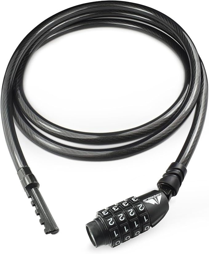 MARQUE Straight Combination Bike Lock Cable - 3/8 inch (5FT, 10FT, 15FT, 25FT) Resettable Combination Lock, Anti-Theft Security Cable for Bicycles, Kayaks, Paddle Boards and Outdoor Gear (05 FT)