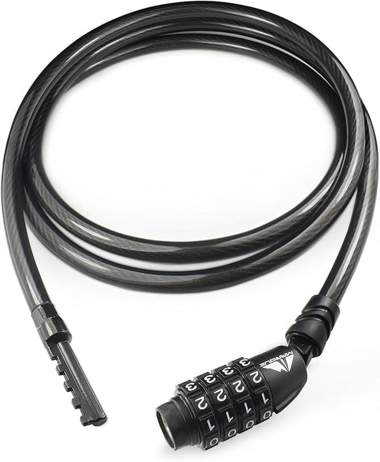 MARQUE Straight Combination Bike Lock Cable - 3/8 inch (5FT, 10FT, 15FT, 25FT) Resettable Combination Lock, Anti-Theft Security Cable for Bicycles, Kayaks, Paddle Boards and Outdoor Gear (05 FT)