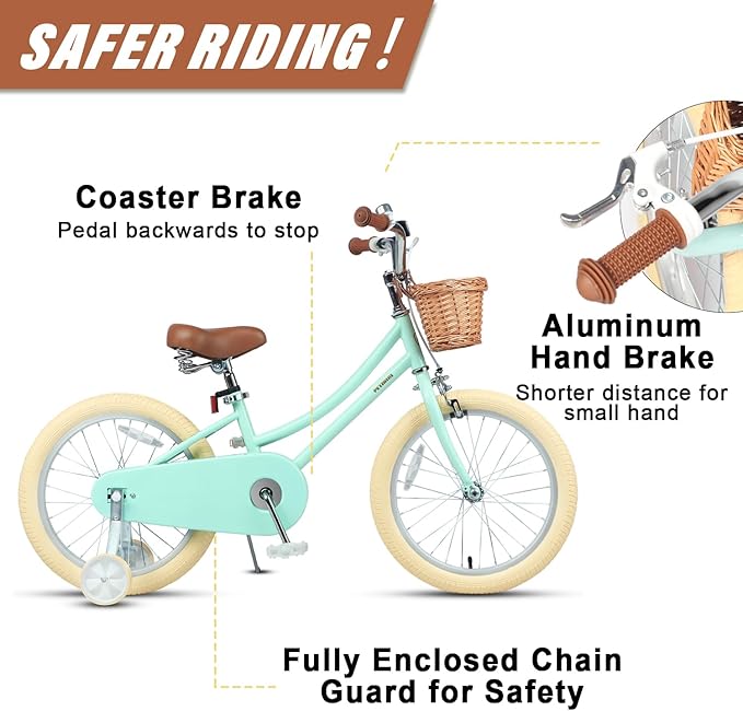 Petimini Girls Bike with Basket for 2-12 Years Old Kids, 12 14 16 18 20 Inch Bicycle with Bell Training Wheels Basket, Multiple Colors