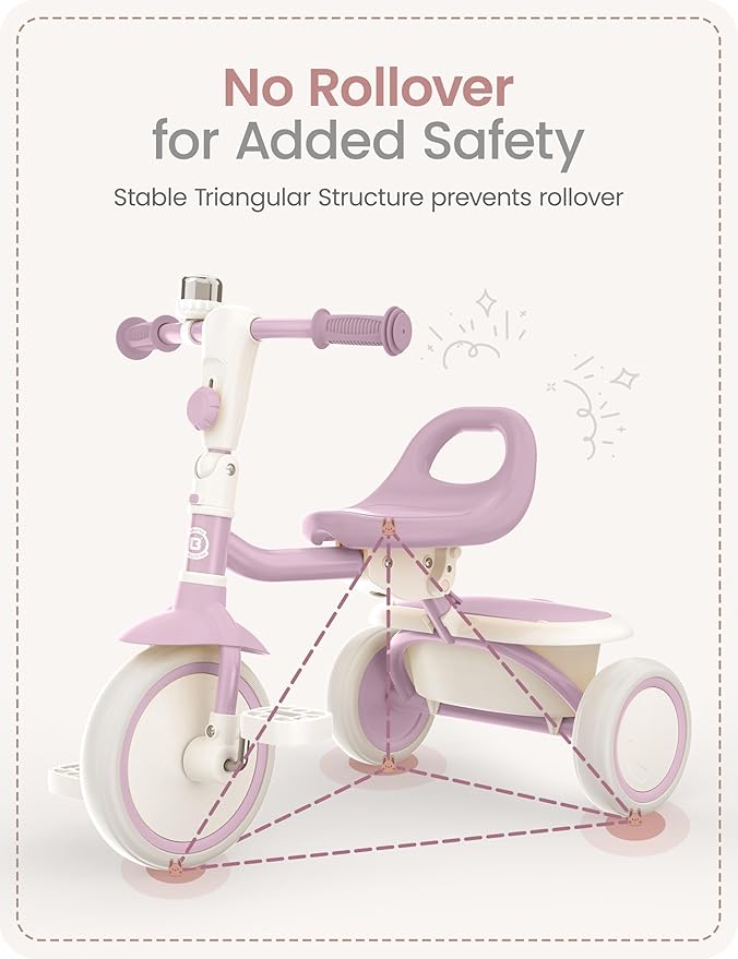 besrey Kids Tricycles Age 18 Month to 5 Years, Toddler Tricycle Kids Trikes Tricycle, Gift Toddler Tricycles for 2-5 Year Olds, Gift & Toys for Boy & Girl, Trikes for Toddlers, Light Purple