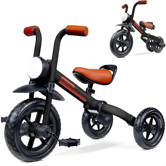 KRIDDO 2-in-1 Kids Balance Bike and Kids Tricycle for 2 to 5 Year Old, Toddler Balance Bike with Detachable Pedals, Tricycles for 3-5 Year Olds with Stitched Soft Grip, Black