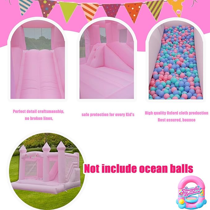 13FTx13FT Large Pink Inflatable Bounce House 100% PVC Bounce House for Big Kids Pink Jumper Bouncy Castle Kids and Adult Wedding Decorations for Outdoor Birthday Party（Including 1500W Blower）