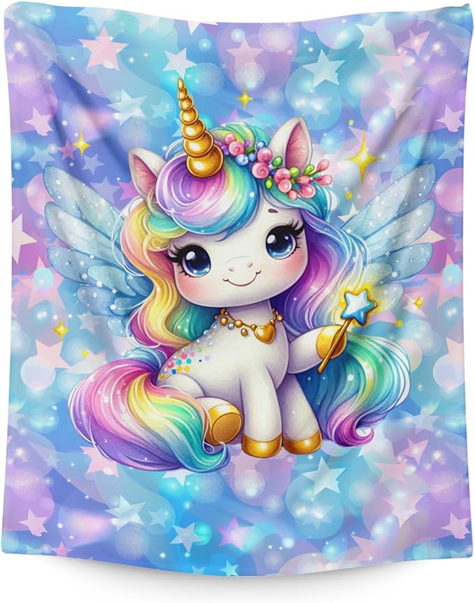 Unicorn Blanket for Girls Kids Blanket for Gift, 60 x 50 Inches Cozy Fuzzy Flannel Throw for Living Room Camping Club