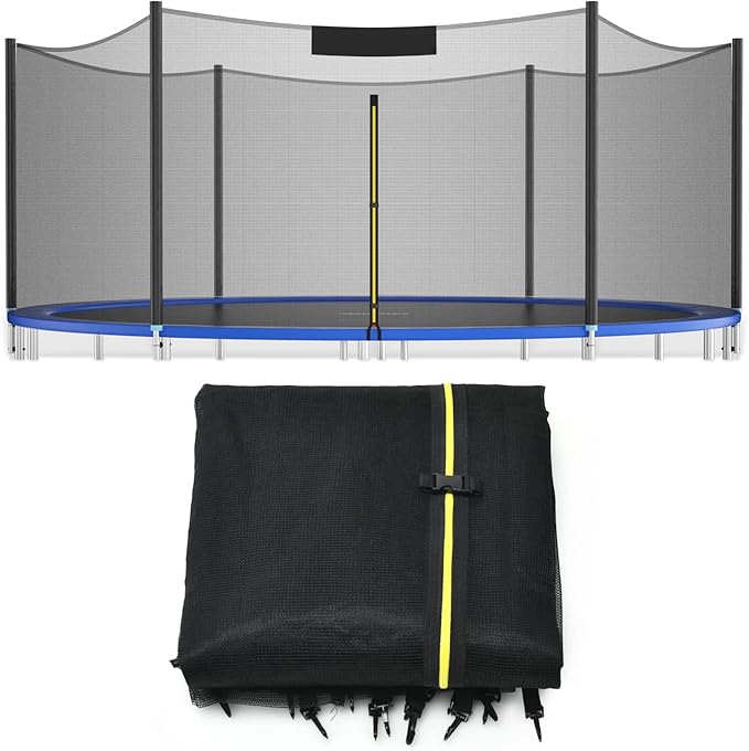 GYMAX Trampoline Net, Trampoline Enclosure for 8 10 12 14 15 16Ft Round Trampoline with Double-Headed Zippers & Buckles, Weather-Resistant Sun-Protective Trampoline Replacement Net
