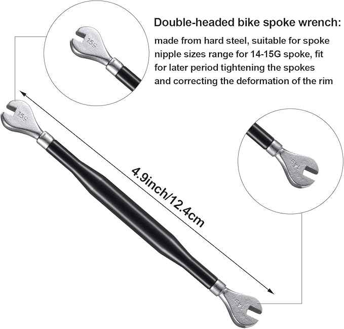 5 Pieces Bicycle Spoke Wrench Bike Spoke Tool with 1 Piece Tire Lever Bike Rim Correct Kit Cycling Pocket Tools for Bicycle Repair, Totally 6 Pieces Tool Kit