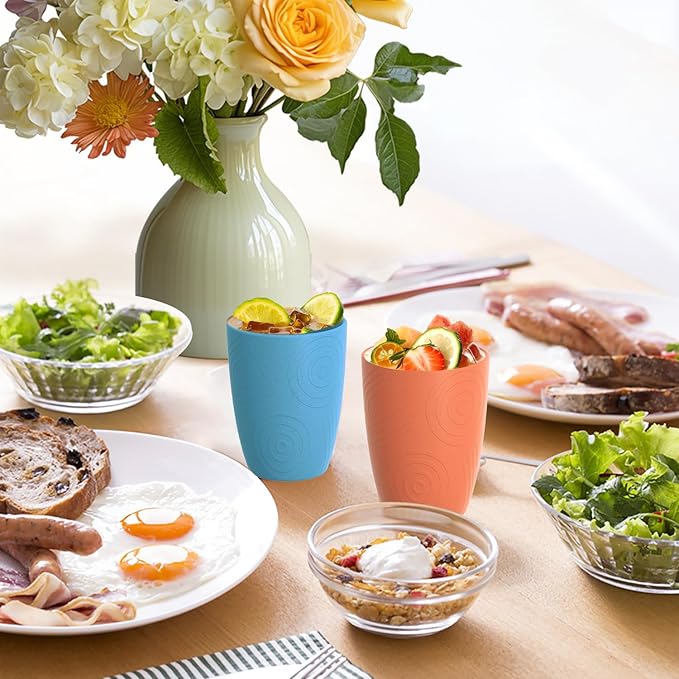 Homienly Kids Cups Premium Wheat Straw Cups Set of 4, Reusable Cups, Unbreakable Drinking Cup 12 OZ, Dishwasher and Microwave safe, Tumbler for Juice, Drinks, Milk - Beach Color