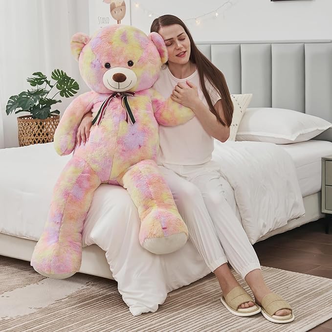 Tezituor Big Teddy Bear,52'' Giant Stuffed Animal,Large Soft Bear Plush Toy,Plushie for Warmth & Comfort for Girlfriend Girls Boys Girlfriend for Valentine, Christmas, Birthday,Rainbow Yellow