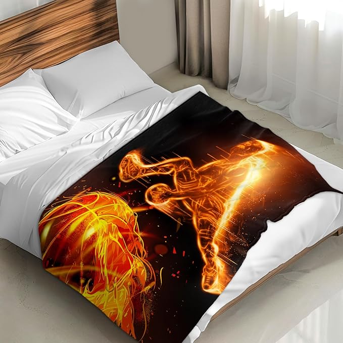 Kids Blanket, Basketball Throw Blanket, Sports Blanket, Birthday Gifts for Basketball Lovers, 40 x 30 Inches Kids Blanket for Boys, Soft Flannel Sports Throws Blanket for Bed, Couch Sofa