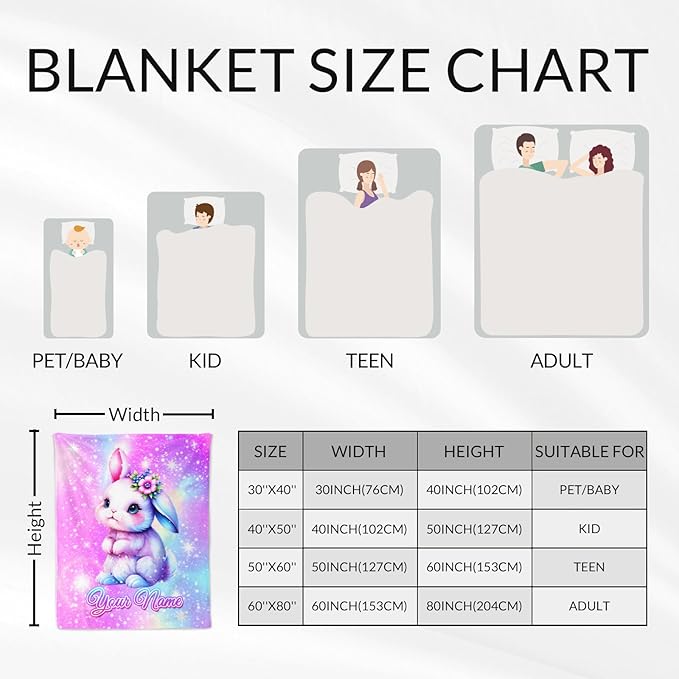 Personalized Bunny Blanket Gifts - Flannel Plush Throws Gifts for Bunny Lovers - Pink Stuff Throw Blanket for Sofa, Couch