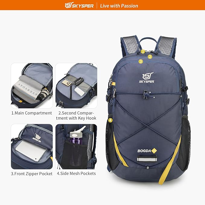 SKYSPER Small Hiking Daypack, 20L Lightweight Travel Backpacks Day Hike Pack with Waist Strap for Women Men