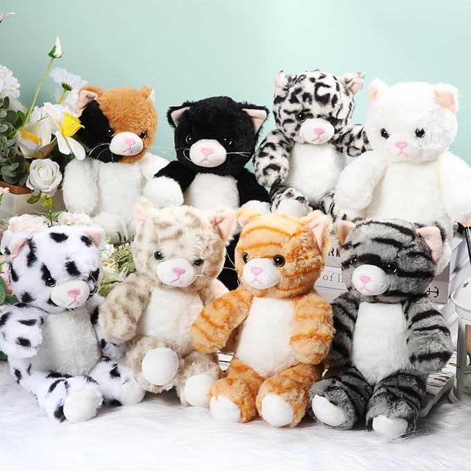 Libima 8 Pcs 8 Inch Cat Stuffed Animals Bulk Cute Kittens Plush Toys Cat Theme Party Favors Birthday Gift Pet Party Favors Halloween Christmas Stuffers Pet Toys Decoration(Sitting)