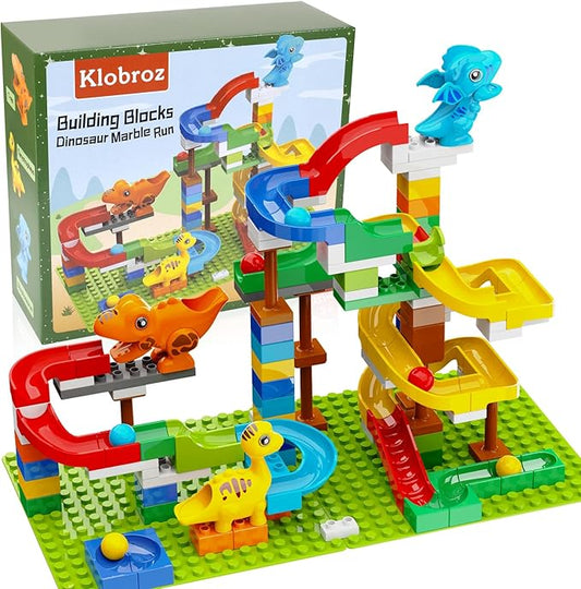Building Blocks for Kids Toddlers 3 4 5 6 7 8+ Year Old, 127-piece Large Classic Building Bricks, Dinosaur Marble Run with 2 Baseplate for Boys Girls All Ages, Compatible with All Major Brands