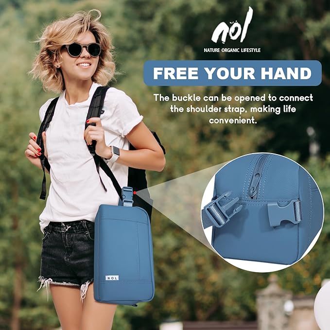 NOL Natural Organic Lifestyle Freezable Snack Bag, Leakproof Cooler Lunch Bag, Reusable, Zip Closure with Buckle Handle Nylon Waterproof Snack Box for Work Travel-Dusty blue