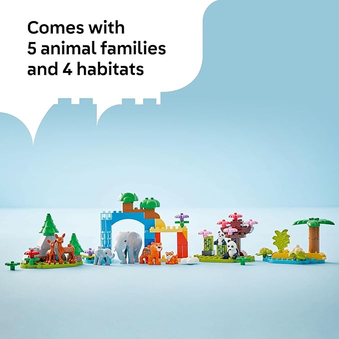 LEGO DUPLO Town 3 in 1 Wild Animal Families Building Toy Playset - Preschool Learning and Educational Animal Toy for Toddlers, Boys and Girls, Ages 2+ - with 10 Animal Figures - Baby Gift Idea - 10446