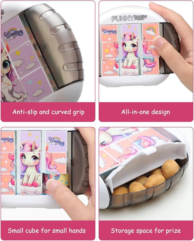 Rotating 3D Puzzle for Kids 3 4 5 6 7 Year Old, 4 Puzzles in 1, Handheld Game Fidget Toys for Travel, Cars & Plane, Fine Motor Skills Developing (Magical Unicorn Squad)