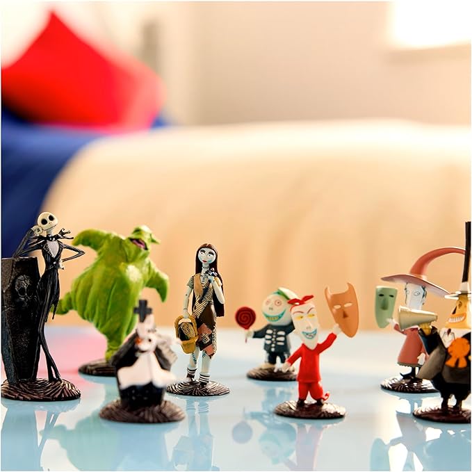 Disney Store Official The Nightmare Before Christmas Figure Set – 8 Fully Sculpted Disney Figures Including Jack Skellington, Sally, Zero & More in Double-Tiered Box with Scenic Backgrounds