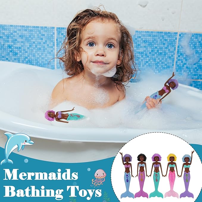 10 Pack Colorful Mermaid Diving Toys Underwater Sinking Pool Toys for Toddlers Kids Girls Ages 3-12, Summer and Spring Fun Bath & Swimming Pool Games, Non-Repeating Styles (Black)