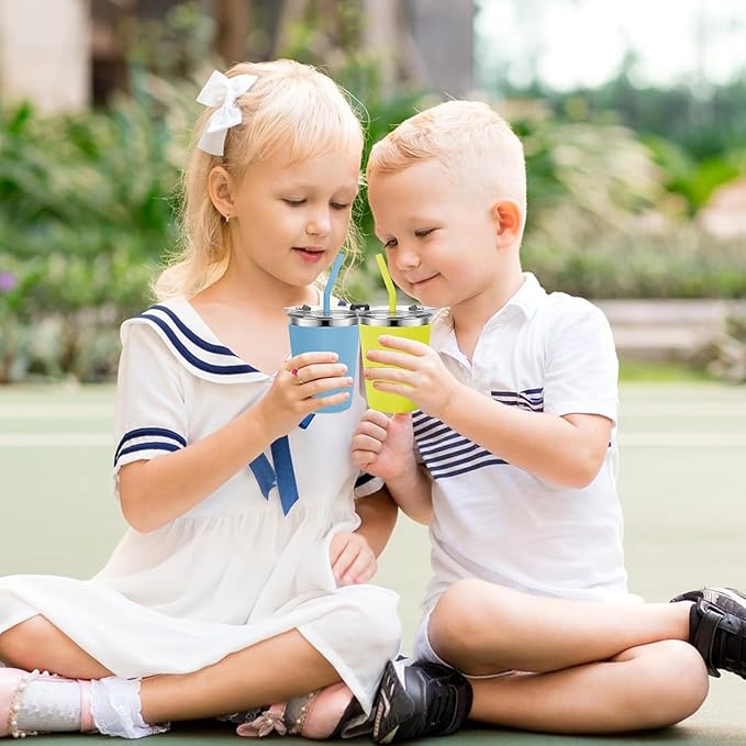 Stainless Steel Kids Cups with Lids and Straws Leakproof, 5 Pack 12oz Spill Proof Cup for Kids Tumblers Unbreakable Sippy Cup with Straws for School, Outdoor (Multicolor)