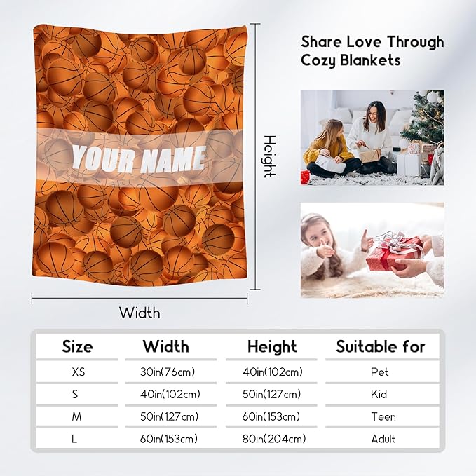 Personalized Basketball Gifts for Boys, Basketball Blanket for Girls Boys, Sport Throw Blankets for Team, Kids Throws for Couch Sofa, Fleece Throw Present Ideas (40x50 Inch)