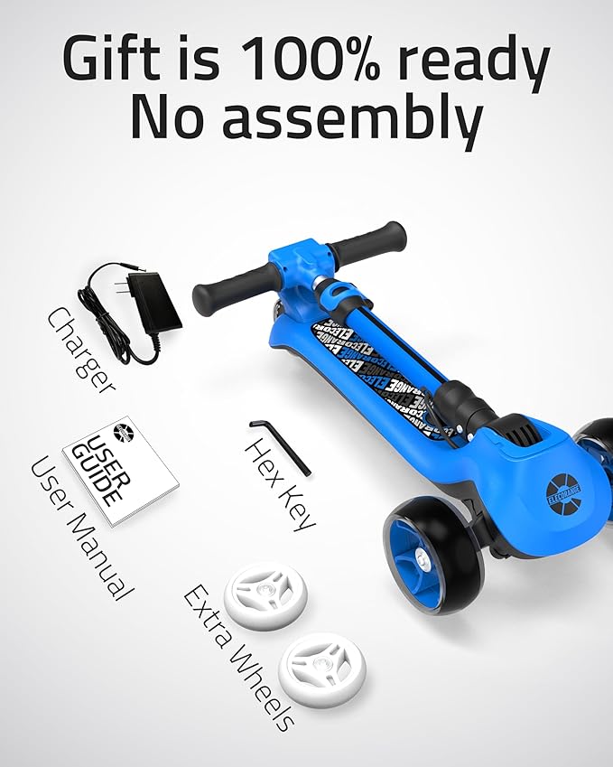 Elecorange T200/T500 Balance Electric Scooter for Kids Age 4-9, 2 Types Front Wheels, Electric Horn, Full Body Lights Up, Wide Deck, 5Mph Safe Speed, 70min Riding, Foldable Kick Scooter Boys & Girl