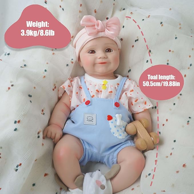 18.5 in Full Silicone Reborn Baby Dolls, 1:1 Lifelike Newborn Dolls Non Vinyl Realistic Reborn Toddler Dolls Boy Washable Sleeping Doll