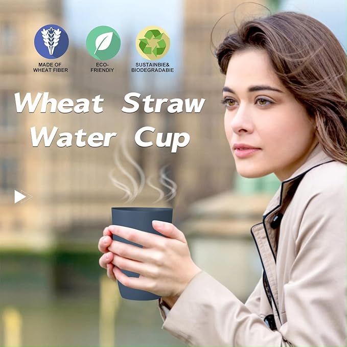 Wheat Straw Cups 6 PCS Good Alternative to Plastic Reusable Cups 12 oz Unbreakable Drinking Cup Reusable Dishwasher Safe Water Plastic Glasses Navy Blue