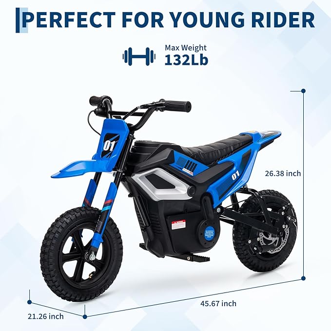 24V Electric Dirt Bike for Kids, 350w Electric Motorcycle for Kids - Up to 13.67Mile/h Long-Range, Ride on Motorcycle with Rear Wheel Suspension, 12 Miles Range, Twist Grip Throttle, Rubber Tire