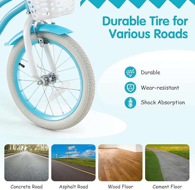 HONEY JOY Kids Bike, 12 14 16 18 20 Inch Toddler Bikes w/Training Wheels, Handbrake & Coaster Brake, Fully Enclosed Chain, Adjustable Handlebar & Seat, Kids Bicycle w/Basket, Girls Boys Bike 3-8