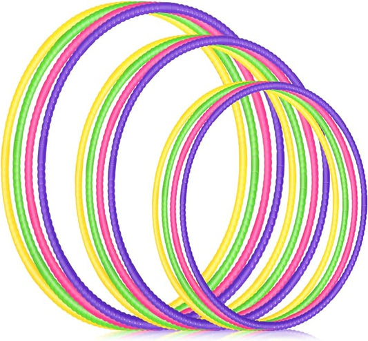Syhood 12 Pcs Toy Color Hoop Plastic Detachable Adjustable Hoop Light Weight Exercise Fitness Equipment Toy Waist Ring for Adult Party, 3 Sizes(Green, Rose, Yellow, Purple)