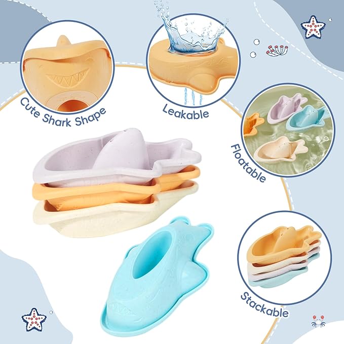 Mold Free Bath Toys for Kids Ages 1-3, 21PCS Baby Bath Toys for Toddlers 2-4 with Shape Sorting and Stacking Cups, Montessori & Educational Bathtub Water Toys with Container for Baby Stocking Stuffers