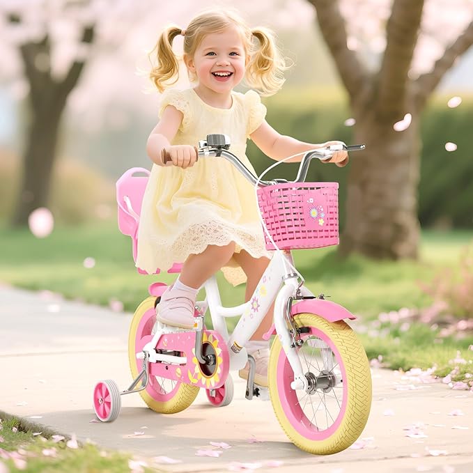 XJD Girls Bike for Toddlers and Kids Ages 2-12 Years Old,12 14 16 Inch Kids Bike with Training Wheels & Basket