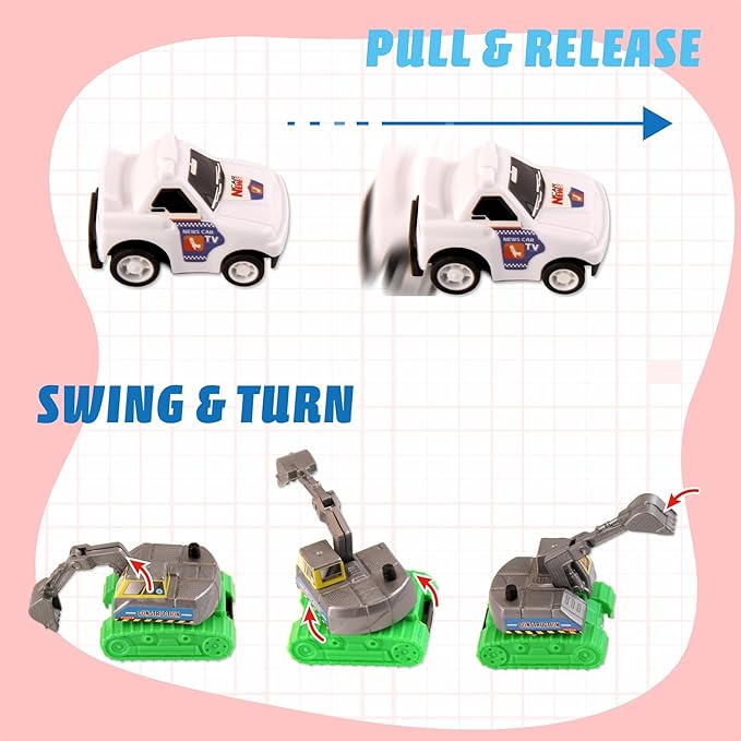 20 PCS Pull Back City Die-Cast Cars Trucks Vehicles Toy Stocking Stuffers for Toddlers Kids Grandkids Party Favor Goodie Bags Stuffers for Kids Christmas Birthday Gifts (20 Pack)